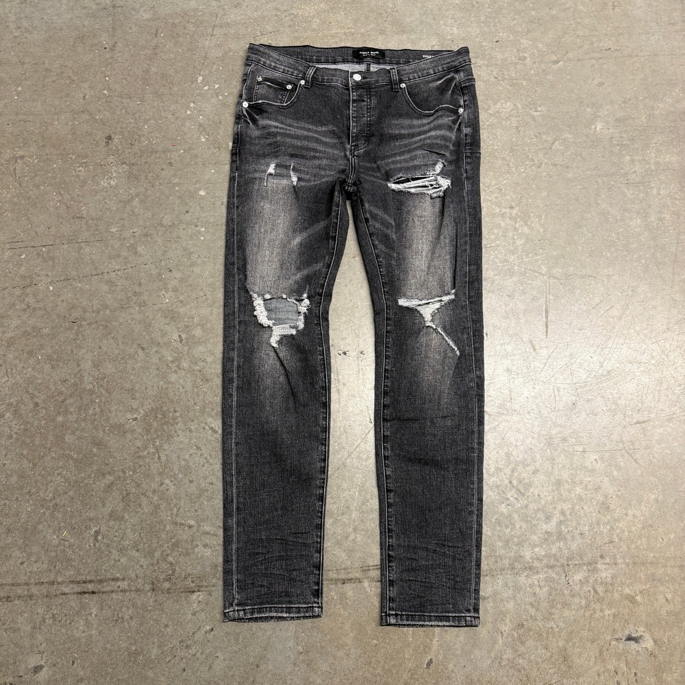 Purple‎ Brand Distressed Slim Fit Black Jeans Style 202379 Mens 34